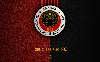 Genclerbirligi FC, 4k, squadra di calcio turco, texture in pelle, emblema, logo, Super Lig, Ankara, Turchia, calcio, Campionato di Calcio turco