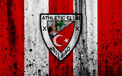 Athletic Bilbao, 4k, grunge, Ligi, taş doku, futbol, futbol kul&#252;b&#252;, LaLiga, Athletic Bilbao FC