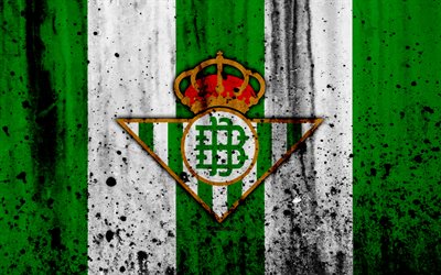 Real Betis, 4k, du grunge, de la Ligue de la pierre, de la texture, de football, club de football, LaLiga, Real Betis FC