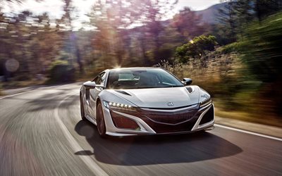 Acura NSX, 2017, 4k, Giapponese sport coup&#233;, argento NSX, sport auto, Acura