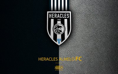 هيراكليس الميلو FC, 4K, الهولندي لكرة القدم, جلدية الملمس, شعار, الدوري الهولندي, الميلو, هولندا, كرة القدم