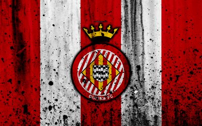 Girona, 4k, grunge, La Liga, sten struktur, fotboll, football club, LaLiga, Girona FC