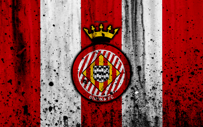 Girona, 4k, el grunge, la Liga, la piedra de la textura, f&#250;tbol, club de f&#250;tbol, LaLiga, Girona FC