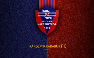 Kardemir karabukspor FC, 4k, Turkkilainen jalkapalloseura, nahka rakenne, tunnus, logo, Super Lig, Karab&#252;k, Turkki, jalkapallo, Turkin Jalkapallon Mestaruuden