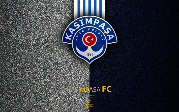 Kasimpasa FC, 4k, Turkish football club, leather texture, Kasimpasa emblem, logo, Super Lig, Istanbul, Turkey, football, Turkish Football Championship