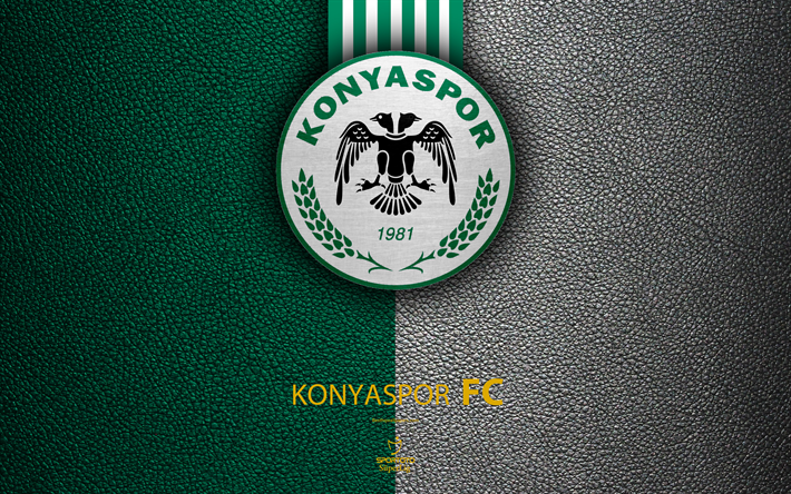 Konyaspor FC, 4k, turco, club de f&#250;tbol, de textura de cuero, con el emblema de Konyaspor logotipo, Super Lig, Konya, Turqu&#237;a, f&#250;tbol, F&#250;tbol turco Campeonato