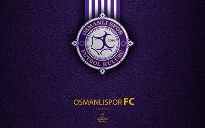 Osmanlispor FC, 4k, Turkish football club, leather texture, emblem, logo, Super Lig, Ankara, Turkey, football, Turkish Football Championship