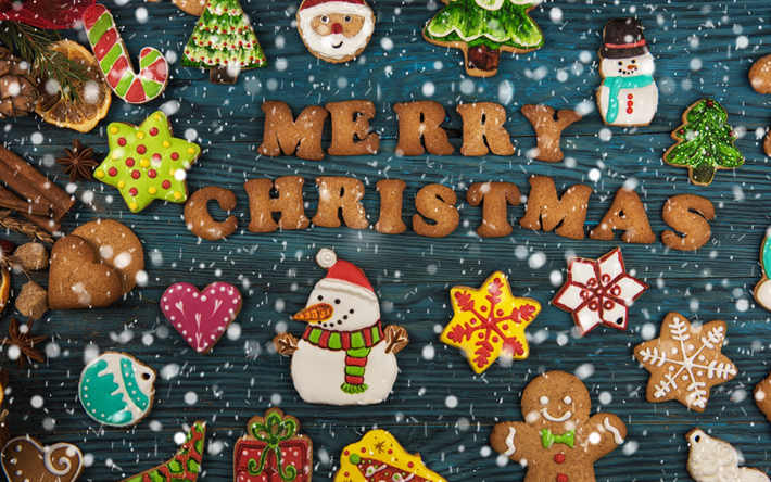 Merry Christmas, cookies, sweets, pastries, decorations, Christmas, New Year