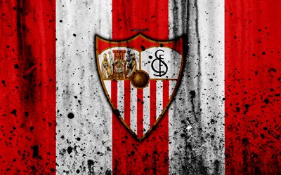 Sevilla, 4k, el grunge, la Liga, la piedra de la textura, f&#250;tbol, club de f&#250;tbol, LaLiga, el Sevilla FC