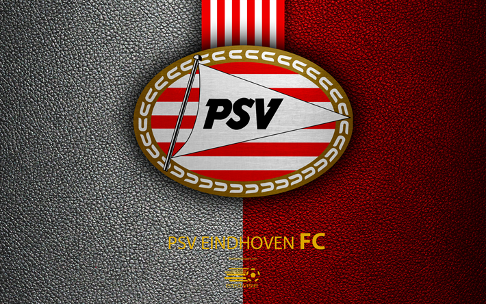 PSV Eindhoven FC, 4K, オランダサッカークラブ, 革の質感, PSVロゴ, エンブレム, Eredivisie, アイントホーフェン, オランダ, サッカー, オランダサッカー選手権大会