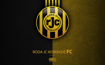 Roda JC Kerkrade FC, 4K, Dutch football club, leather texture, logo, emblem, Eredivisie, Kerkrade, Netherlands, football, Dutch Football Championship