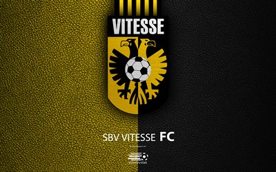 SBV Vitesse, FC, 4K, olandese football club, texture in pelle, Vitesse logo, stemma, Eredivisie, Arnhem, paesi Bassi, calcio, Campionato di Calcio olandese