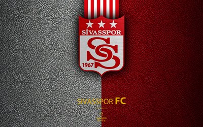 Sivasspor FC, 4k, squadra di calcio turco, texture in pelle, emblema, logo, Super Lig, Sivas, Turchia, calcio, Campionato di Calcio turco