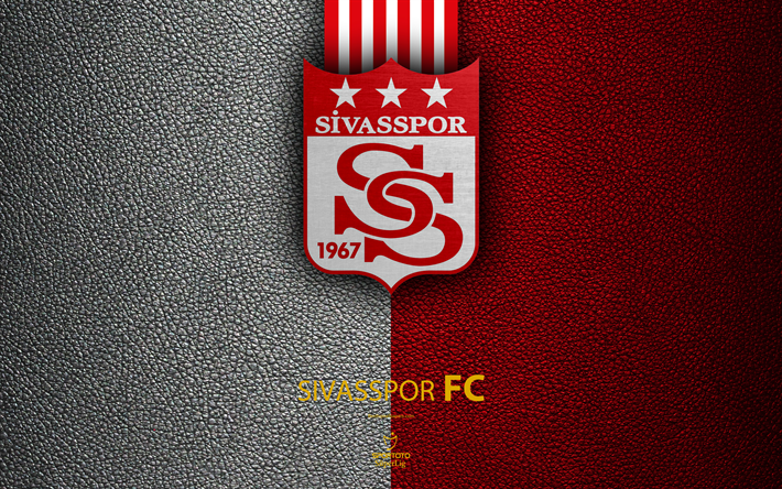 Sivasspor FC, 4k, Turco futebol clube, textura de couro, emblema, logo, Super Lig, Sivas, A turquia, futebol, Turco Campeonato De Futebol