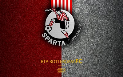 سبارتا روتردام FC, 4K, الهولندي لكرة القدم, جلدية الملمس, سبارتا شعار, شعار, الدوري الهولندي, روتردام, هولندا, كرة القدم