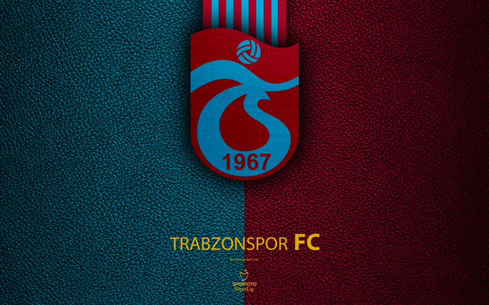 Trabzonspor FC, 4k, Turkish football club, leather texture, emblem, logo, Super Lig, Trabzon, Turkey, football, Turkish Football Championship