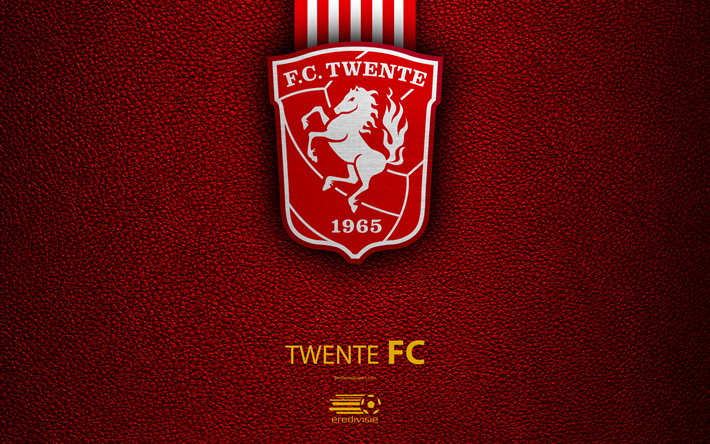 Twente FC, 4K, Dutch football club, leather texture, logo, Twente emblem, Eredivisie, Enschede, Netherlands, football, Dutch Football Championship