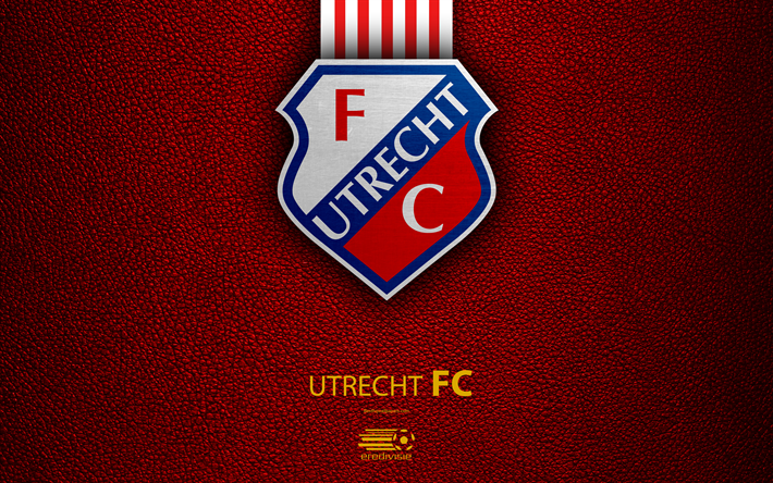 Utrecht FC, 4K, Dutch football club, leather texture, logo, emblem, Eredivisie, Utrecht, Netherlands, football, Dutch Football Championship