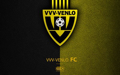 VVV-Venlo FC, 4K, Hollantilainen jalkapalloseura, nahka rakenne, logo, tunnus, Eredivisie, Venlo, Alankomaat, jalkapallo, Hollannin Jalkapallon Mestaruuden