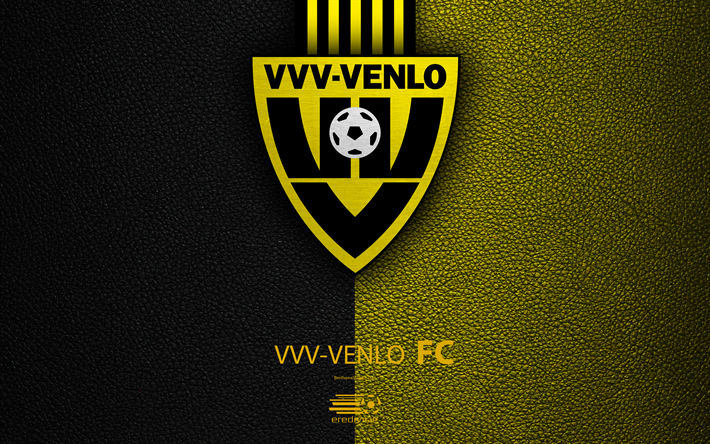 VVV-運FC, 4K, オランダサッカークラブ, 革の質感, ロゴ, エンブレム, Eredivisie, 運, オランダ, サッカー, オランダサッカー選手権大会