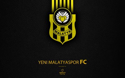 Yeni Malatyaspor FC, 4k, squadra di calcio turco, texture in pelle, emblema, logo, Super Lig, Malatya, Turchia, calcio, Campionato di Calcio turco