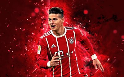 James Rodriguez, meio-campista, O Bayern de Munique FC, colombiano de futebol, futebol, Tiago, Bundesliga, luzes de neon, Alemanha