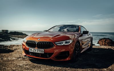 BMW Coup&#233; 8, 2018, 8-S&#233;rie, laranja escuro coup&#233;, exterior, vista frontal, carros novos, carros de luxo, M850i xDrive, 8er, G15, BMW
