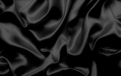 svart siden, 4k, tyg konsistens, svart bakgrund, silke, svart tyg, vlack satin
