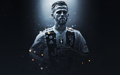 Miralem Pjanic, 4k, Juventus FC, Bosnian footballer, midfielder, portrait, art, Serie A, Italy, famous footballers, Bosnia and Herzegovina, Pjanic