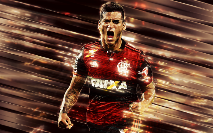Miguel Trauco, 4k, creative art, ter&#228;t tyyli, Flamengo, Perun jalkapallo galleria, Serie, Brasilia, punainen luova tausta, jalkapallo, CR Flamengo
