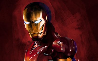 4k, Iron Man, grunge, ritning art, superhj&#228;ltar, DC Comics, IronMan