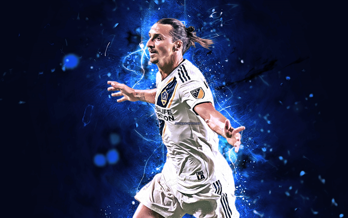 MLS, Zlatan Ibrahimovic, goal, swedish footballers, Los Angeles Galaxy FC, striker, football stars, Ibrahimovic, soccer, abstract art, neon lights, LA Galaxy, creative