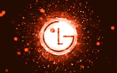 LG orange logo, 4k, orange neon lights, creative, orange abstract background, LG logo, brands, LG