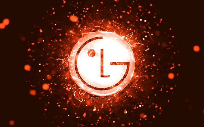 lg orange logo, 4k, orange neonlichter, kreativ, oranger abstrakter hintergrund, lg logo, marken, lg