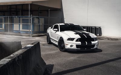 Ford Mustang Shelby GT500, exterior, front view, white sports coupe, tuning Mustang Shelby GT500, American sports cars, Ford