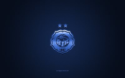 HJK Helsinki, Finnish football club, blue logo, blue carbon fiber background, Veikkausliiga, football, Helsinki, Finland, HJK Helsinki logo, Helsingin Jalkapalloklubi