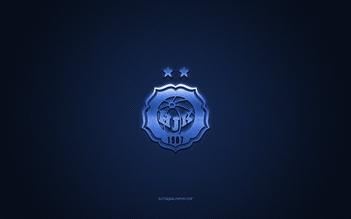 HJK Helsinki, squadra di calcio finlandese, logo blu, sfondo in fibra di carbonio blu, Veikkausliiga, calcio, Helsinki, Finlandia, HJK Helsinki logo, Helsingin Jalkapalloklubi