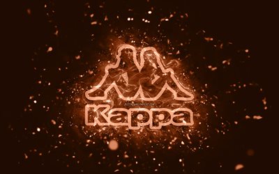 Logo Kappa marrone, 4k, luci al neon marrone, creativo, sfondo astratto marrone, logo Kappa, marchi, Kappa