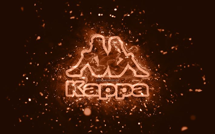 Kappa brun logotyp, 4k, bruna neonljus, kreativ, brun abstrakt bakgrund, Kappa logotyp, varum&#228;rken, Kappa