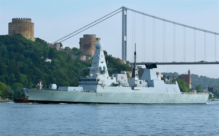 HMS المدافع, D36, المدمرة البريطانية, البحرية الملكية البريطانية, البوسفور, تركيا, السفن الحربية البريطانية, سفن الناتو