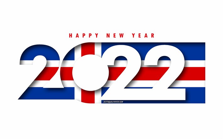 Hyv&#228;&#228; uutta vuotta 2022 Islanti, valkoinen tausta, Islanti 2022, Islanti 2022 Uusivuosi, 2022 konseptit, Islanti, Islannin lippu