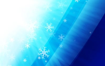 fiocchi di neve astratti, 4k, linee blu, raggi, sfondo invernale astratto, creativo, fiocchi di neve