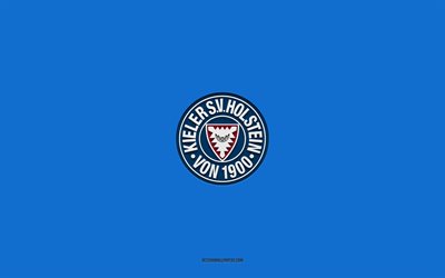 Holstein Kiel, sfondo blu, squadra di calcio tedesca, Holstein Kiel emblema, Bundesliga 2, Germania, calcio, Holstein Kiel logo