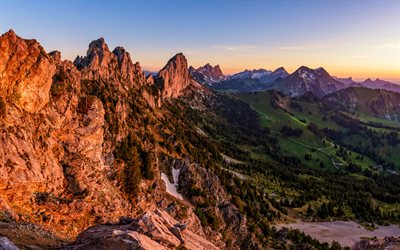アルプス山脈, スイス, sunset, 美しい自然, Rocks (岩), 山地, 崖, ヨーロッパ, 山の風景