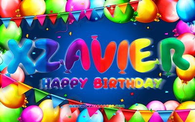 Happy Birthday Xzavier, 4k, colorful balloon frame, Xzavier name, blue background, Xzavier Happy Birthday, Xzavier Birthday, popular american male names, Birthday concept, Xzavier