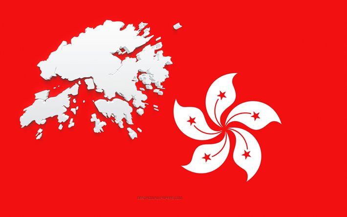 Hong Kong karta silhuett, Hong Kong flagga, silhuett p&#229; flaggan, Hong Kong, 3d Hong Kong karta silhuett, Laos flagga, Hong Kong 3d karta