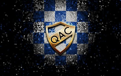 Quilmes Atletico Club, logo paillet&#233;, Primera Nacional, fond quadrill&#233; blanc bleu, football, club de football argentin, logo Quilmes AC, art de la mosa&#239;que, Quilmes FC