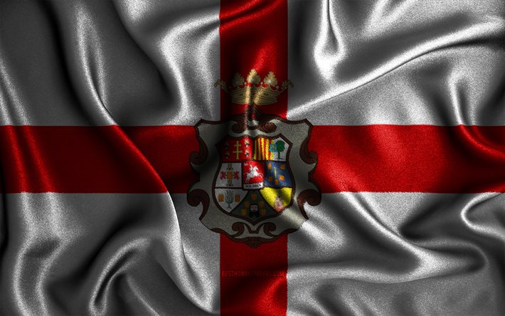 Huesca-flagga, 4k, v&#229;giga sidenflaggor, spanska provinser, Huescas dag, tygflaggor, Huescas flagga, 3D-konst, Huesca, Europa, Spaniens provinser, Huesca 3D-flagga, Spanien