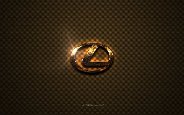 Lexus golden logo, artwork, brown metal background, Lexus emblem, creative, Lexus logo, brands, Lexus