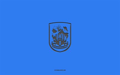 Huddersfield Town AFC, mavi arka plan, İngiliz futbol takımı, Huddersfield Town AFC amblemi, EFL Şampiyonası, Huddersfield, İngiltere, futbol, Huddersfield Town AFC logosu